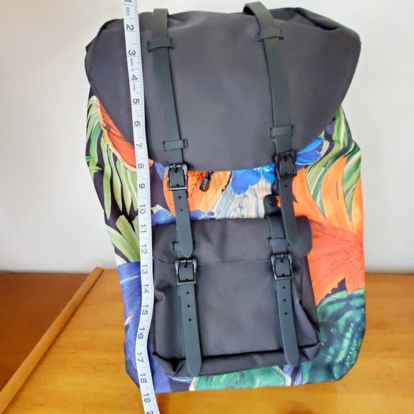 Herschel Little America Backpack Tropical Flowers Graphic Black 25L Travel Bag - Picture 11 of 12